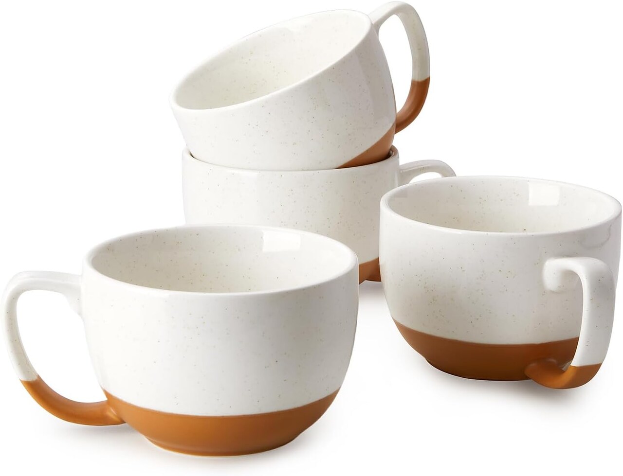 Beige Ceramic Coffee Mugs – Set of 4 Large 16 oz Mugs with Handles, Durable Porcelain for Hot or Cold Drinks like Coffee, Cocoa, Latte, Milk, or Cereal, Nordic-Style Design